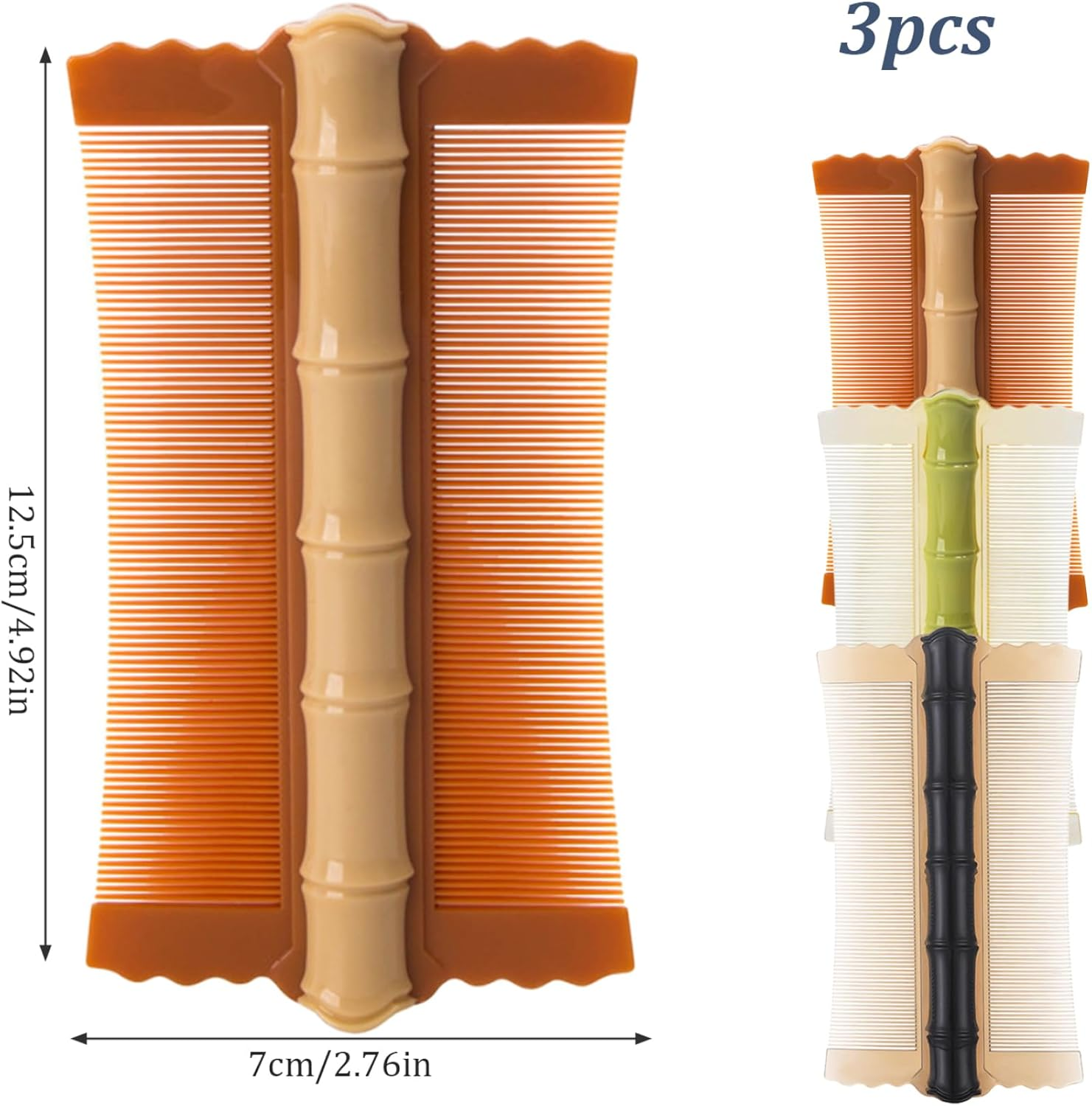 Dandruff Comb 3PCS PP Bamboo Styling Double-Sided Fine Teeth Lice Comb Thick Hair Flea Comb Comfortable Lice Brush for Kids Adults 4.9X2.8 Inch Lice Comb Head Lice Comb Flea Comb Lice Combs for Thick image number 4