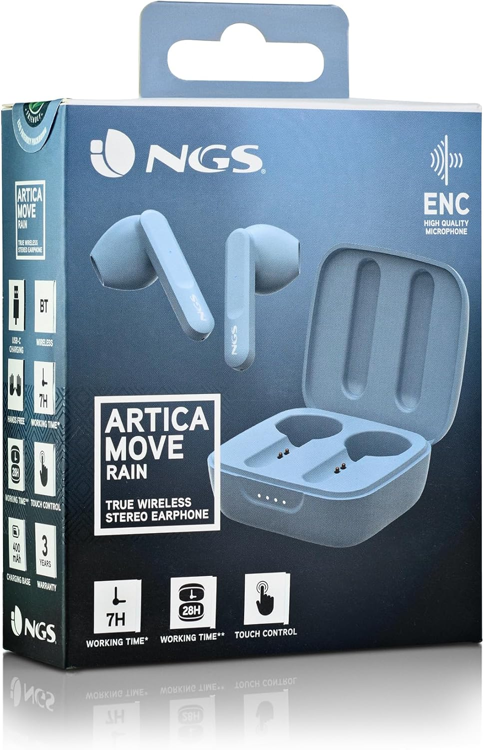 NGS ARTICA Move Rain Wireless Headset, Compatible with Bluetooth 5.3 Technology and TWS. 28-Hour Battery, Touch Control, ENC Technology, Blue image number 4