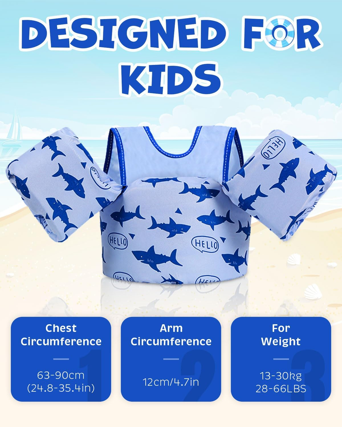 Toddler Swim Vest, Kids Swim Vest for 28-66 Pounds, Double Security Toddler Life Vest with Floats Arm Wing for Swimming, Kid Life Jacket for Boys Girls Infant Baby Children in 2,3,4,5,6,7,8 Yrs image number 3