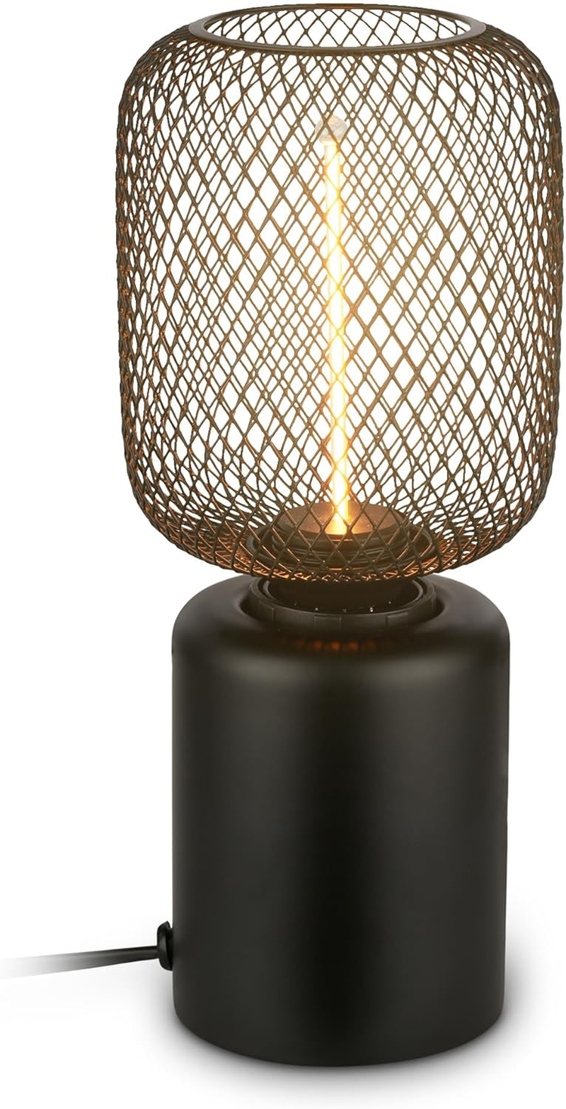 BRILONER - Wire Mesh Table Lamp, Cable Switch, E27 Socket, Night Light, Decorative Lighting for Hallway or Office, Reading Light, 10X25Cm, Black image number 4