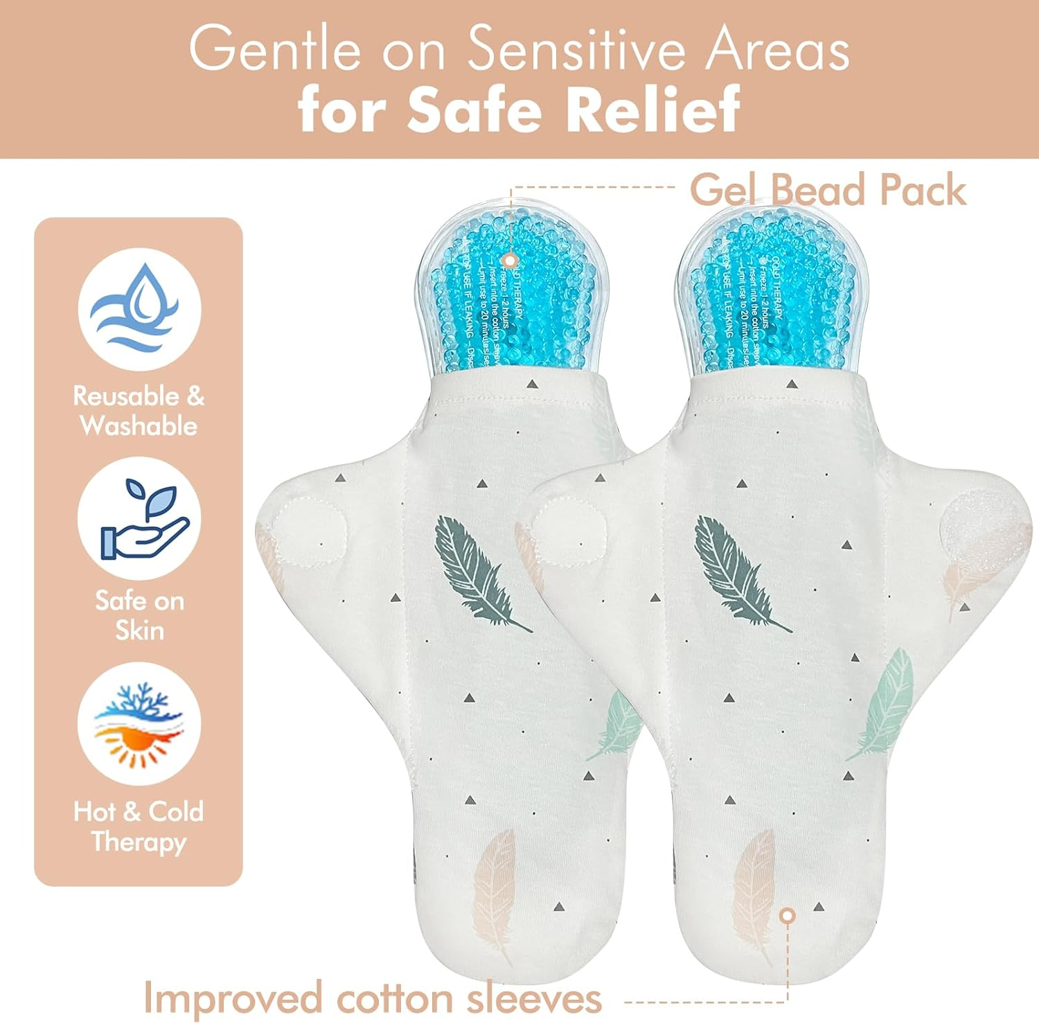 Vecozey 2 Perineal Ice Packs for Postpartum Care, Reusable Hot & Cold Gel Ice Wraps with Washable Cotton Sleeves, Cooling Ice Pads Effective Relief for Post Partum Pain, Hemorrhoids, Delivery image number 3