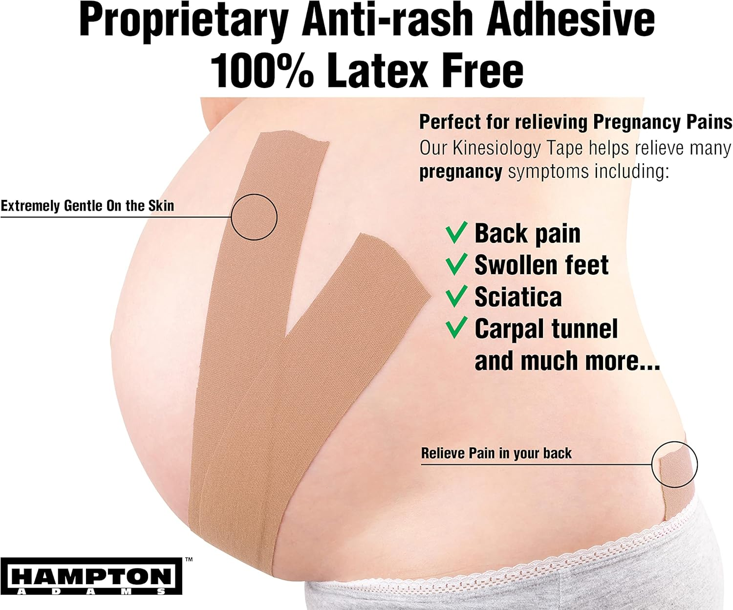 Hampton Adams (2 Pack) Premium Kinesiology Tape | Athletic Tape Supports & Protects Muscles, Knees, Shoulders & Plantar Fasciitis | Waterproof & Hypoallergenic | Beige Uncut Kinesio Tape