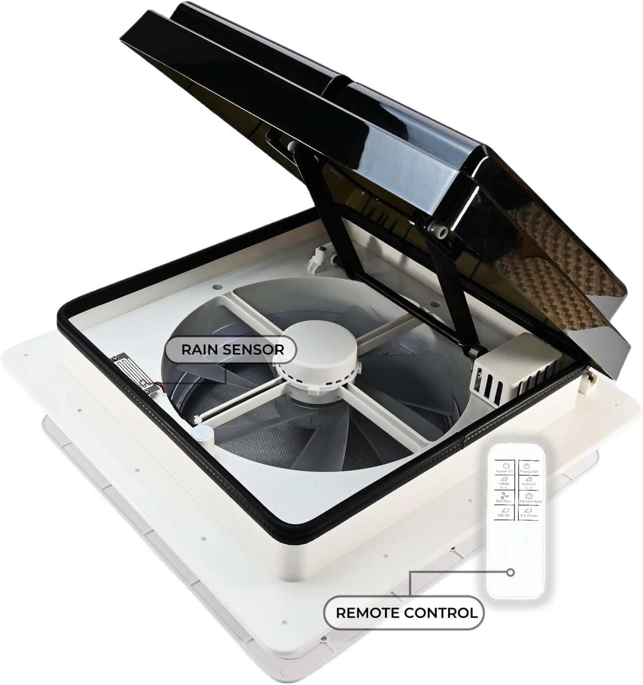 RV Vent Fan with Remote Control & Rain Sensor, 25Db Quiet Operation, 35000H Lifespan | 1170 CFM | 14" X 14" Universal Fit, Military-Grade Durability, 3-Year Warranty image number 4