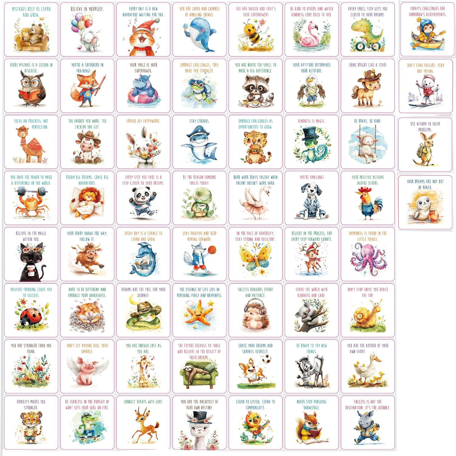 60 Pcs Motivational Cards, Affirmation Cards, School Lunch Box Notes, Inspirational Quote, Motivational Quotes Card, Pocket Size Double Sides Positive Card for Kids Children - Cartoon Animal image number 4