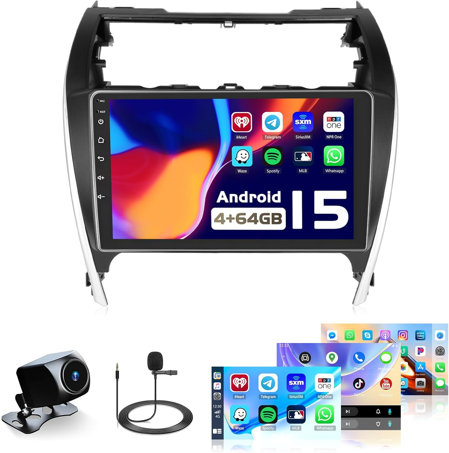 [Fit JBL] Android 15 Car Radio for Toyota Camry 2012 2013 2014, 10.1 Inch Capacitive HD Touch Screen for Camry Head Unit with Carplay Android Auto 5G Wifi GPS Bluetooth 5.0 1280 * 720 4+64G