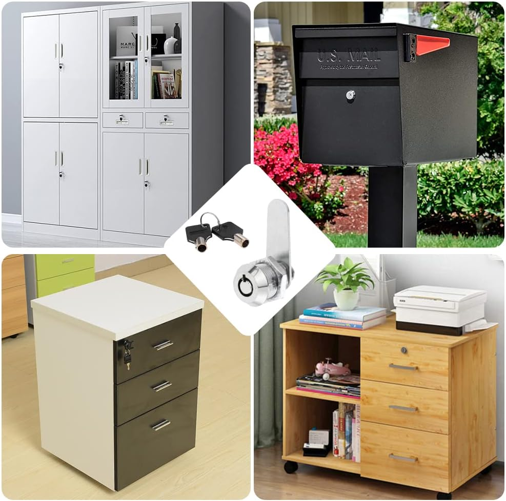 Drawer Tubular Cam Lock 25Mm Zinc Alloy Security Drawer Cam Cylinder Lock with 2 Keys for Door Mailbox Cabinet Cupboard Letterbox