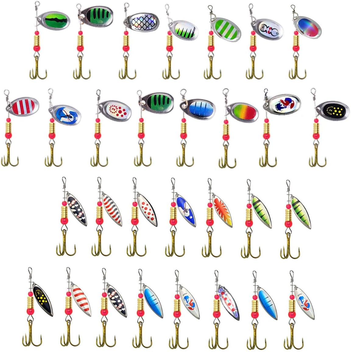 AIMALL 30PCS Spinner Fishing Lure Set with Treble Hooks 2.4In Metal Spoon Baits for Bass Trout Salmon Pike &ndash; Random Colourful Patterns in Tackle Box image number 1