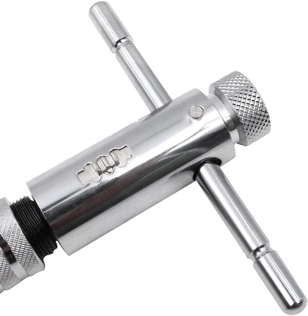 ZONADA Adjustable Size M3 M4 M5 M6 M8 Hand Screw Thread Tapping Tool Chrome Plated Steel T-Handle Reversible Ratchet Wrench Tap Threading Tool image number 6