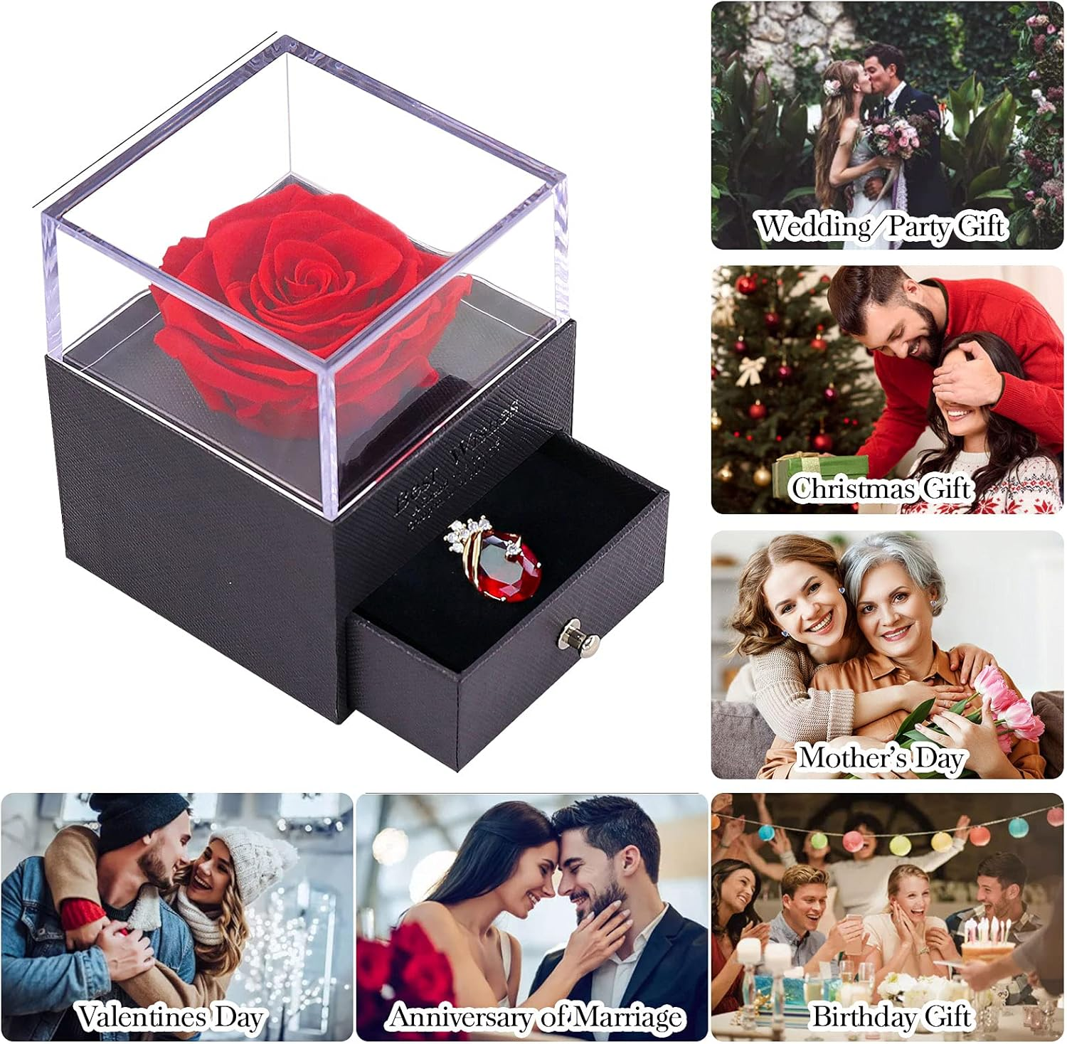 Gifts for Women, Eternal Rose Box with Necklace, Real Flower Jewelry Box for Valentines Presents, Christmas, Birthday Mother'S Day, Anniversary, Birthday - Her/Mum/Wife/Girlfriend/Grandma/Mom-Ideas - Blue image number 7
