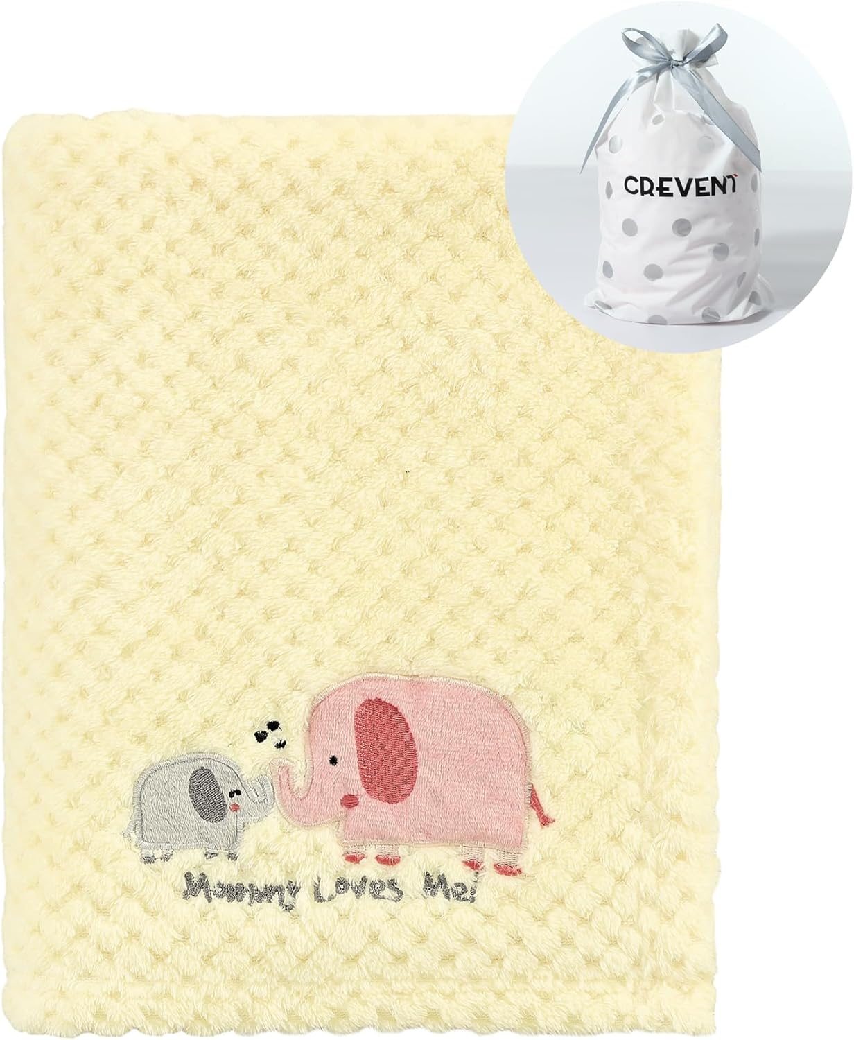 CREVENT 76X102Cm Cute Cozy Fluffy Warm Baby Blanket for Girls Infants Toddlers' Bedding Crib Cot Stroller, Baby Shower Birthday Newborn- Ivory Elephant image number 3