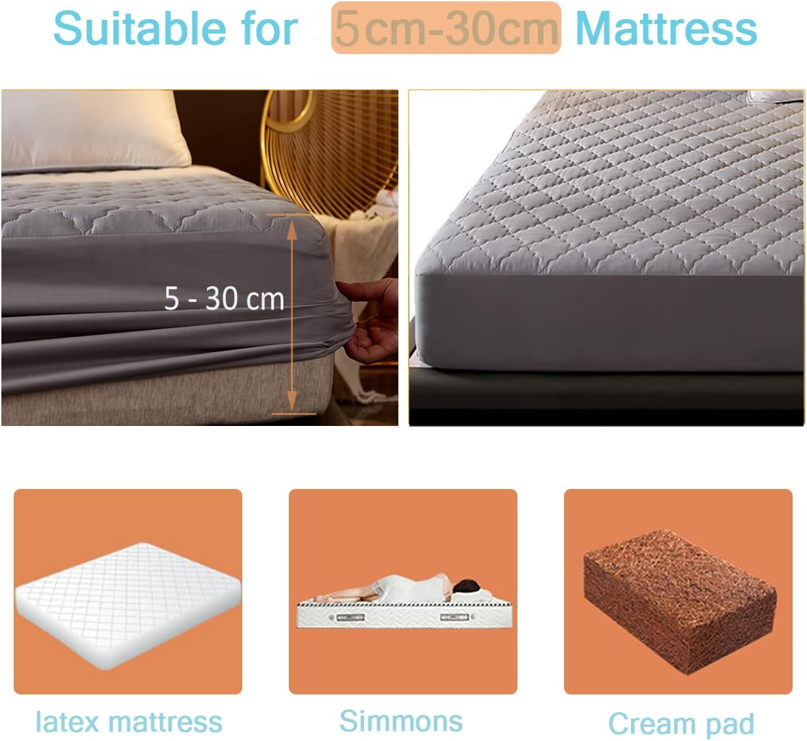 Queen Mattress Protector,Comfprote Premium Cotton 100Percent Waterproof Mattress Cover Protectors - Gray (Queen -153X203 Cm), BP-G-Q01-1 image number 4