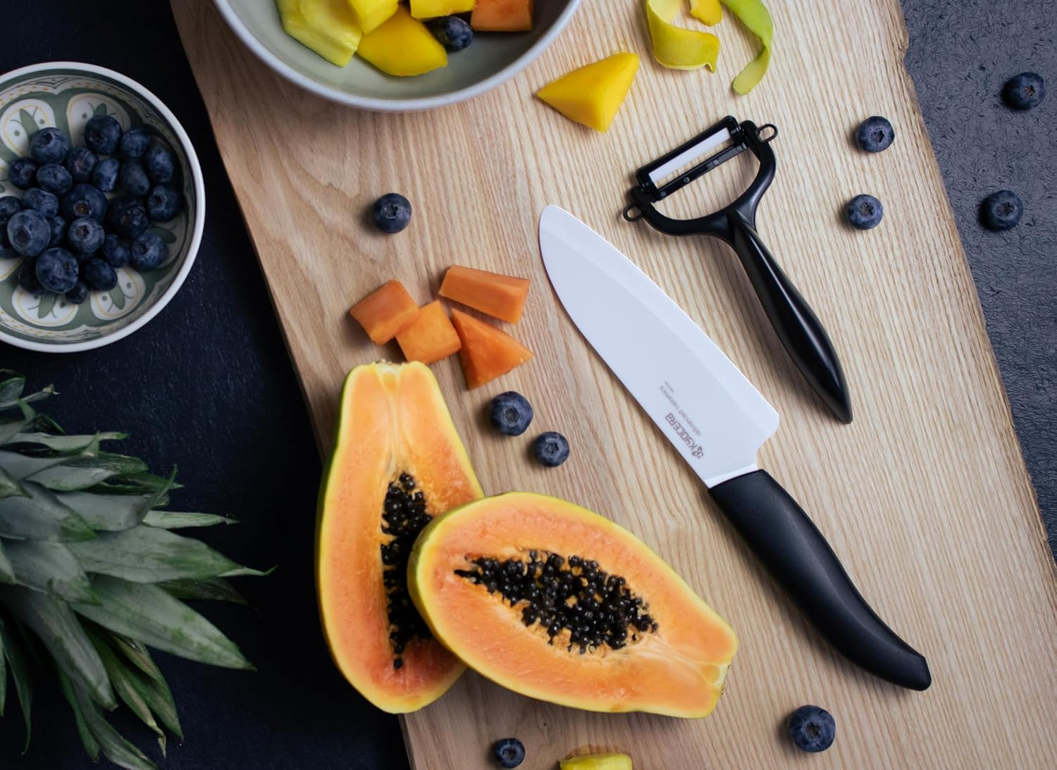 KYOCERA - GEN Series - Small Santoku Ceramic Knife Made of High-Performance Ceramic | Extremely Sharp | Ultra Light | High Break Resistance | Hand Ground Blade Length: 14 Cm, Black image number 4