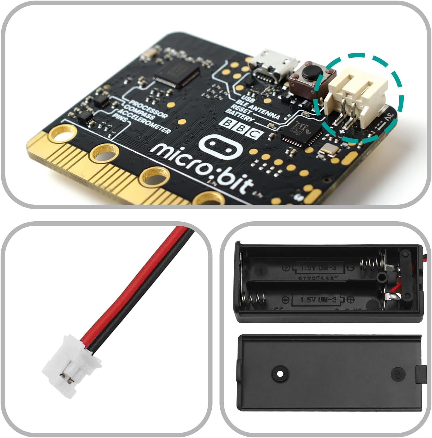 5PCS Black 3V 2 AAA Battery Holder Pack Case Cover Storage Box with On/Off Switch Ph2.0-2Pin Male Connector Cable Compatible with BBC Micro:Bit Board 135Mm image number 2