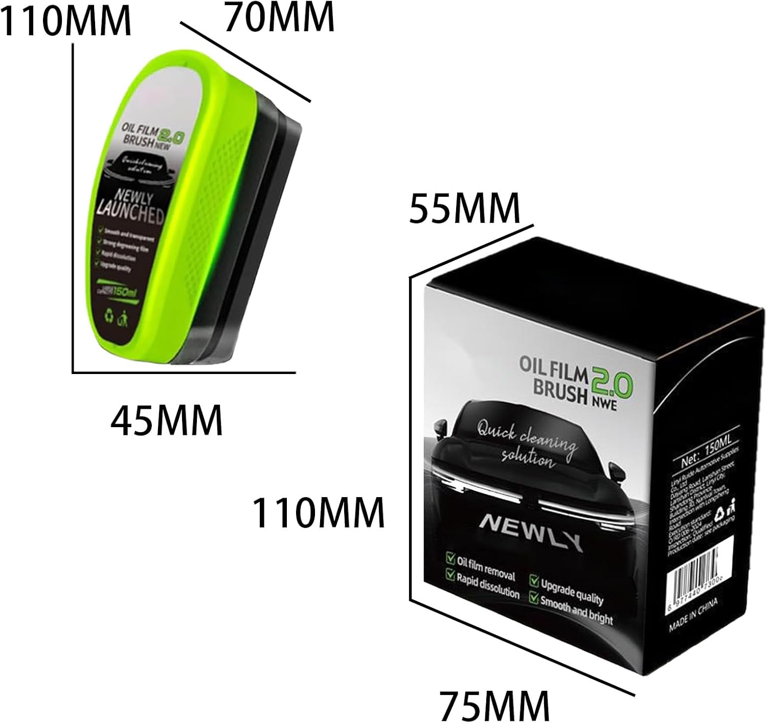 Auto Glass Oil Film Cleaning Brush with 150Ml Solution & Multi-Surface Scrubber, Reusable Cleaning Tool for Vehicle Windshield, Side Windows and Mirrors (2 Packs) image number 4