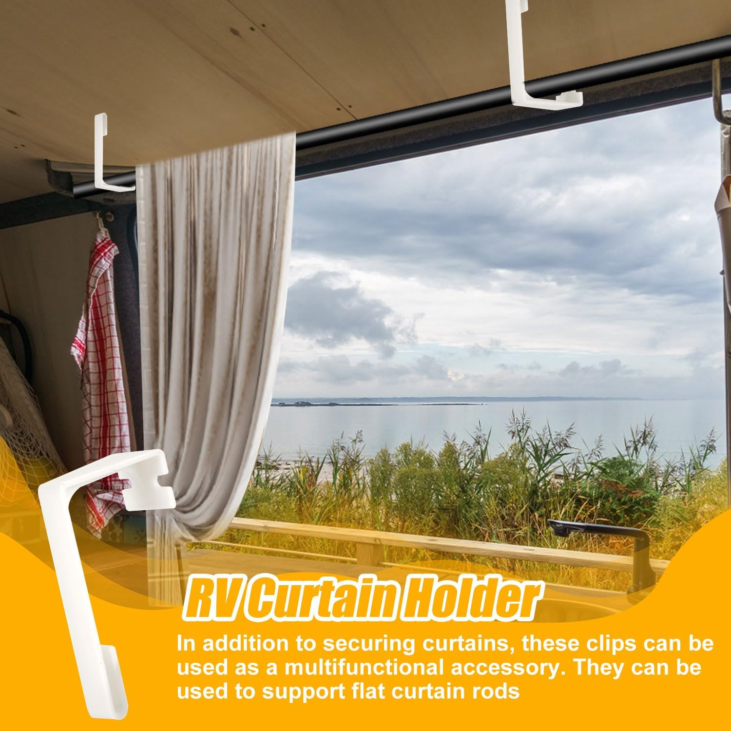PEUTIER 4 Pack RV Curtain Track Clip Set, Plastic RV Side Curtain Holder Camper Window Curtain Hold down RV Parts and Accessories (White) image number 4