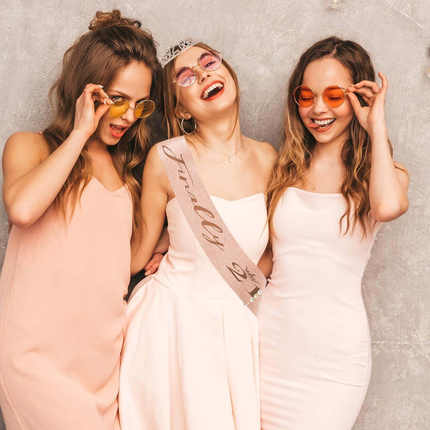 Birthday Party Favor Supplies for Women, Rose Gold Tiara & Sash, Pink, Adult, 21 image number 6