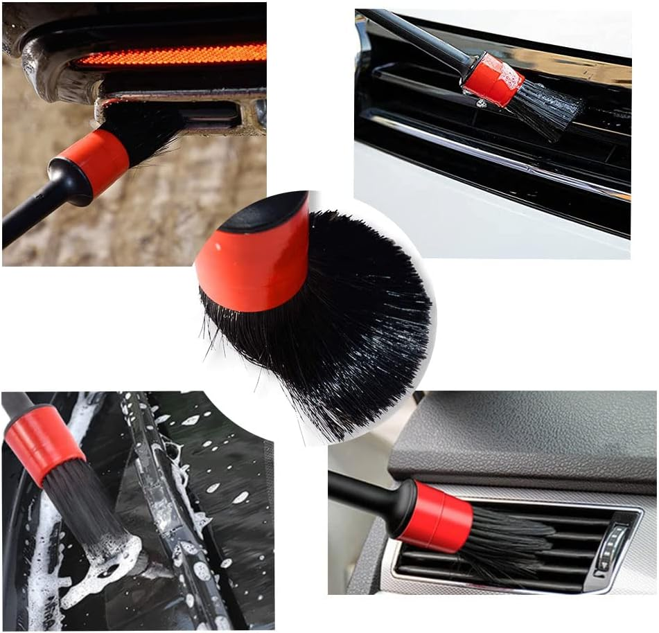 CAASFOOY 5 Pcs Car Detailing Brush,Auto Detailing Brush Set Perfect for Car Motorcycle Automotive Cleaning Wheels, Dashboard, Interior, Exterior,Air Vents, Leather, Engine, Air, Emblems(Red)