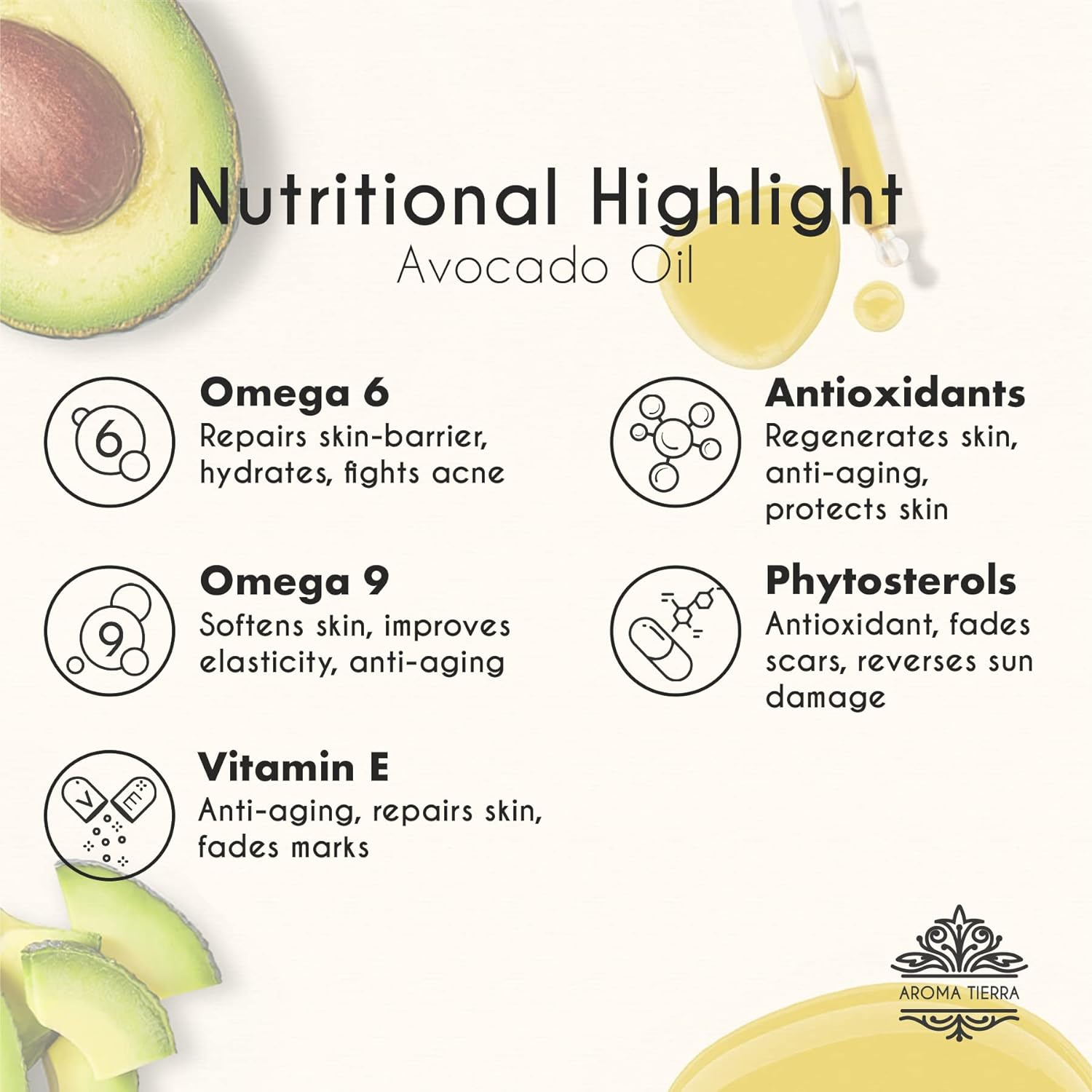 Aroma Tierra Organic Avocado Oil - 100% Pure Cold Pressed Food Grade - for Face, Skin, Hair Growth, Lips, Body - 30Ml image number 6