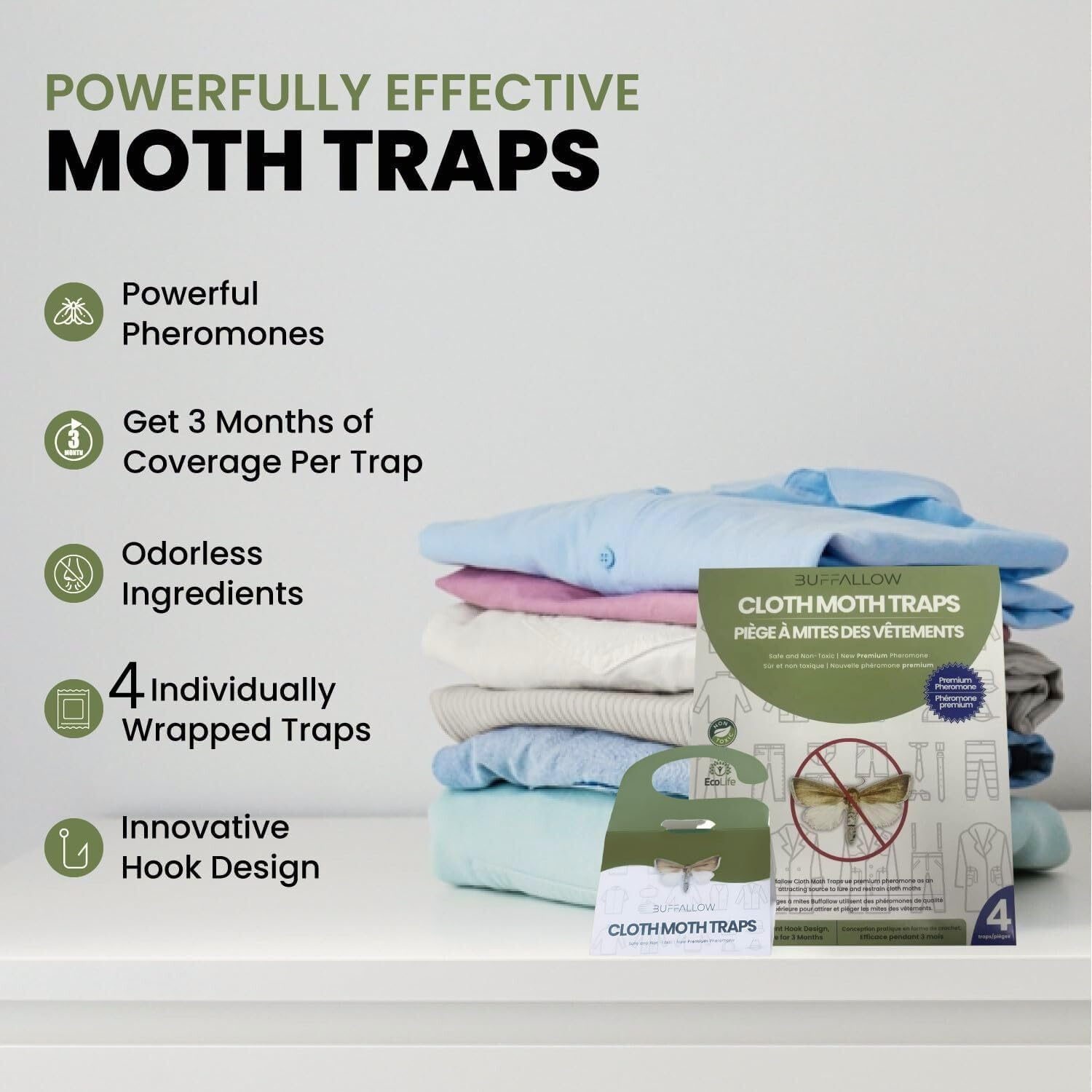4 Pack Clothes Moth Traps | Child and Pet Safe | Protect Clothes, Sweaters, Wool, Carpet | Adhesive Moth Traps for Clothes image number 2