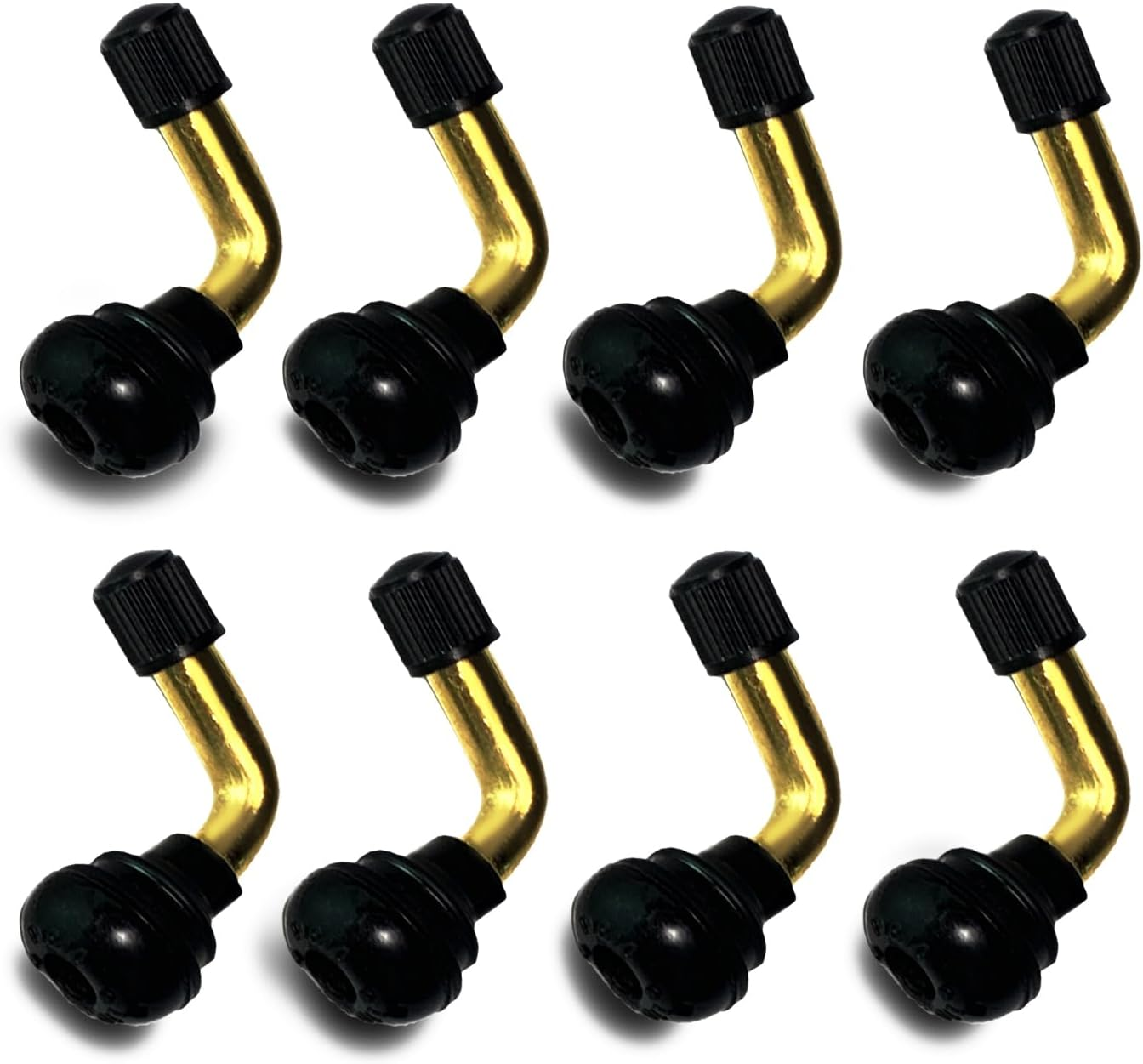 Tubeless Tire Valve Stem PVR70 8PCS Rubber Black Snap-In Brass Stems Bent 90 Degree Fits for Motorcycle Scooter ATV Fits Tubeless Tire Rim Valve Cap Tire Repair Tools