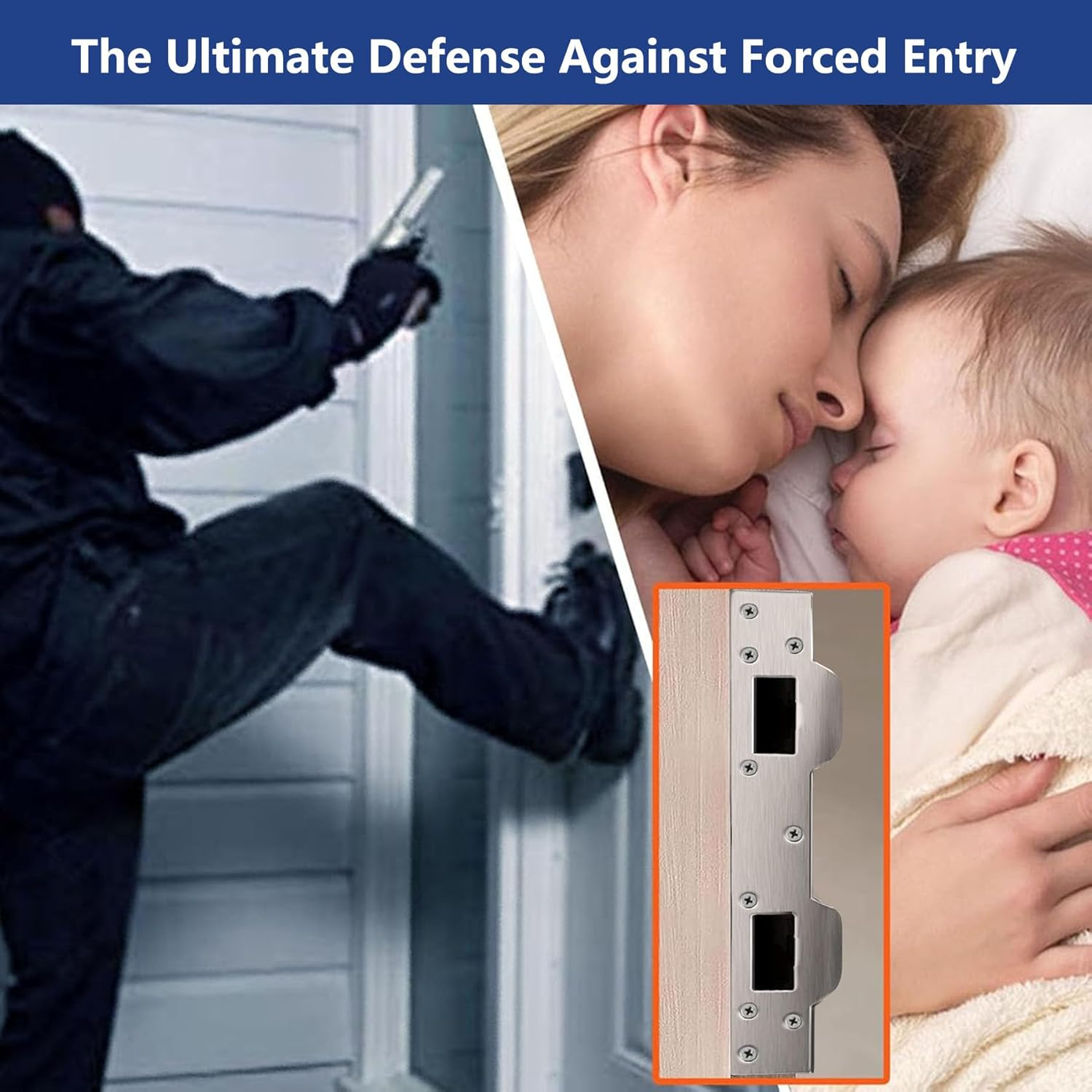 Door Strike Plate Reinforcement Plate, Front Door Strike Plate, Double Strike Plate for 5-1/2 In. Hole Centers, Heavy Duty, Front Door Security Devices Door Latch Plate (Satin Nickel, 1 Pack) - Matte Black image number 4