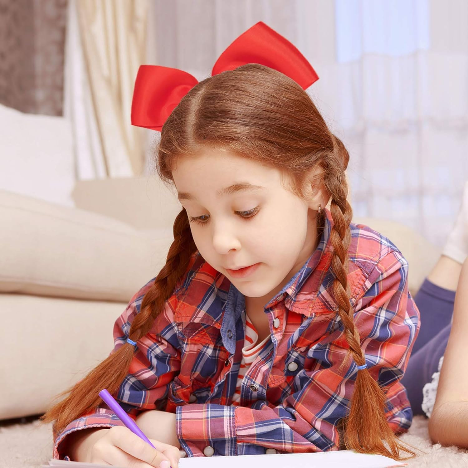 Pack of 2 Bow Hair, Red Bow Hair, Red Hair Bow, Red Bow, Red Large Bow Hair Rope, Hair Bow Women, for Cheerleaders, Teenage Girls (Red) image number 2