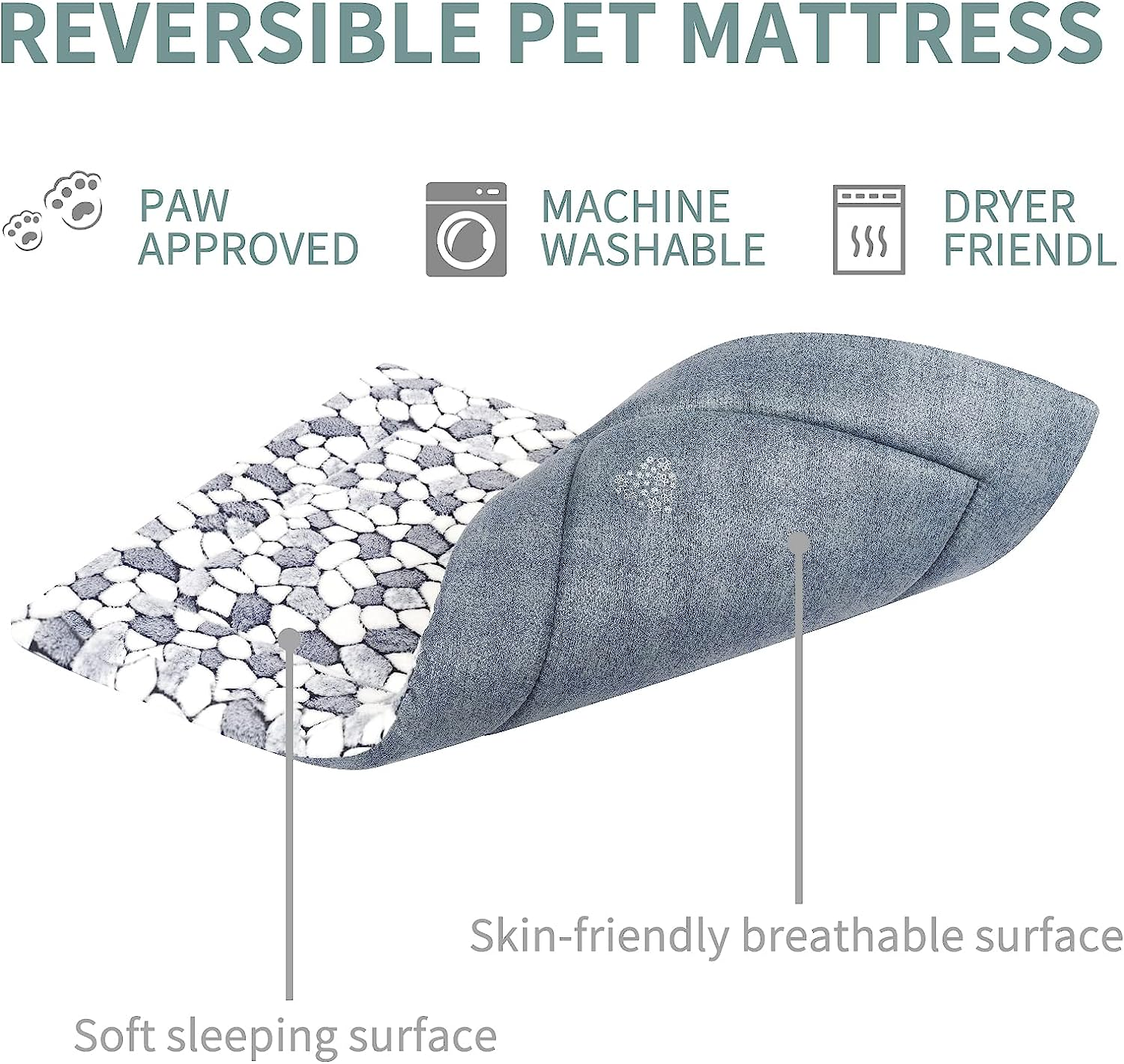 VANKEAN Stylish Dog Crate Pad Bed Mat Reversible (Cool & Warm), Soft Pet Sleeping Mat Dog Bed for Crate Suitable for Small to Xx-Large Dogs and Cats, Machine Washable Crate Beds,Grey Stone Pattern image number 1