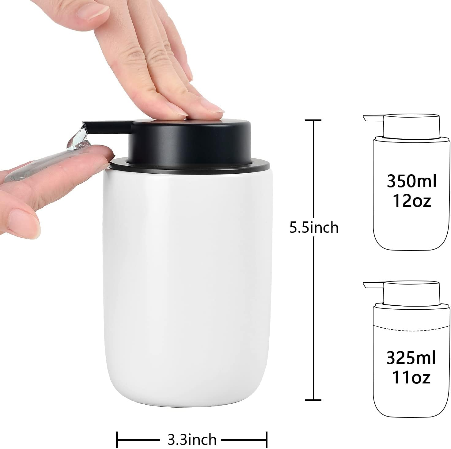 Bosilunlife White Soap Dispenser Set - 2 Pack 12Oz Ceramic Dish Soap Dispenser with Rust Proof Pump for Kitchen, Hand Soap and Lotion Set Suitable for Farmhouse Bathroom Decor with Waterproof Labels image number 2