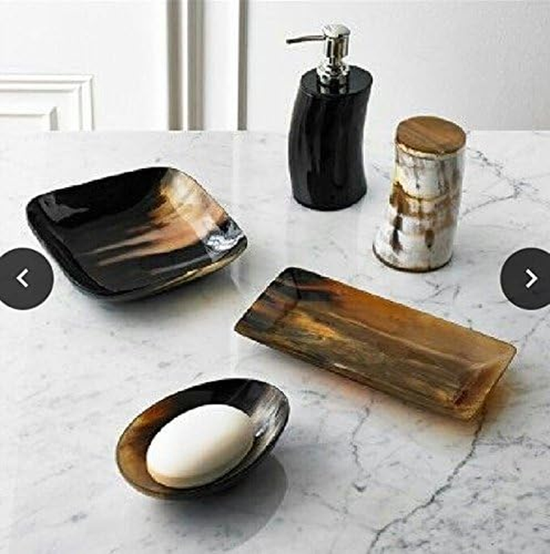 THOR INSTRUMENTS Real Horn Bath Set of Wash Room Goblet Soap Set Rustic Vintage Home Decor Gifts