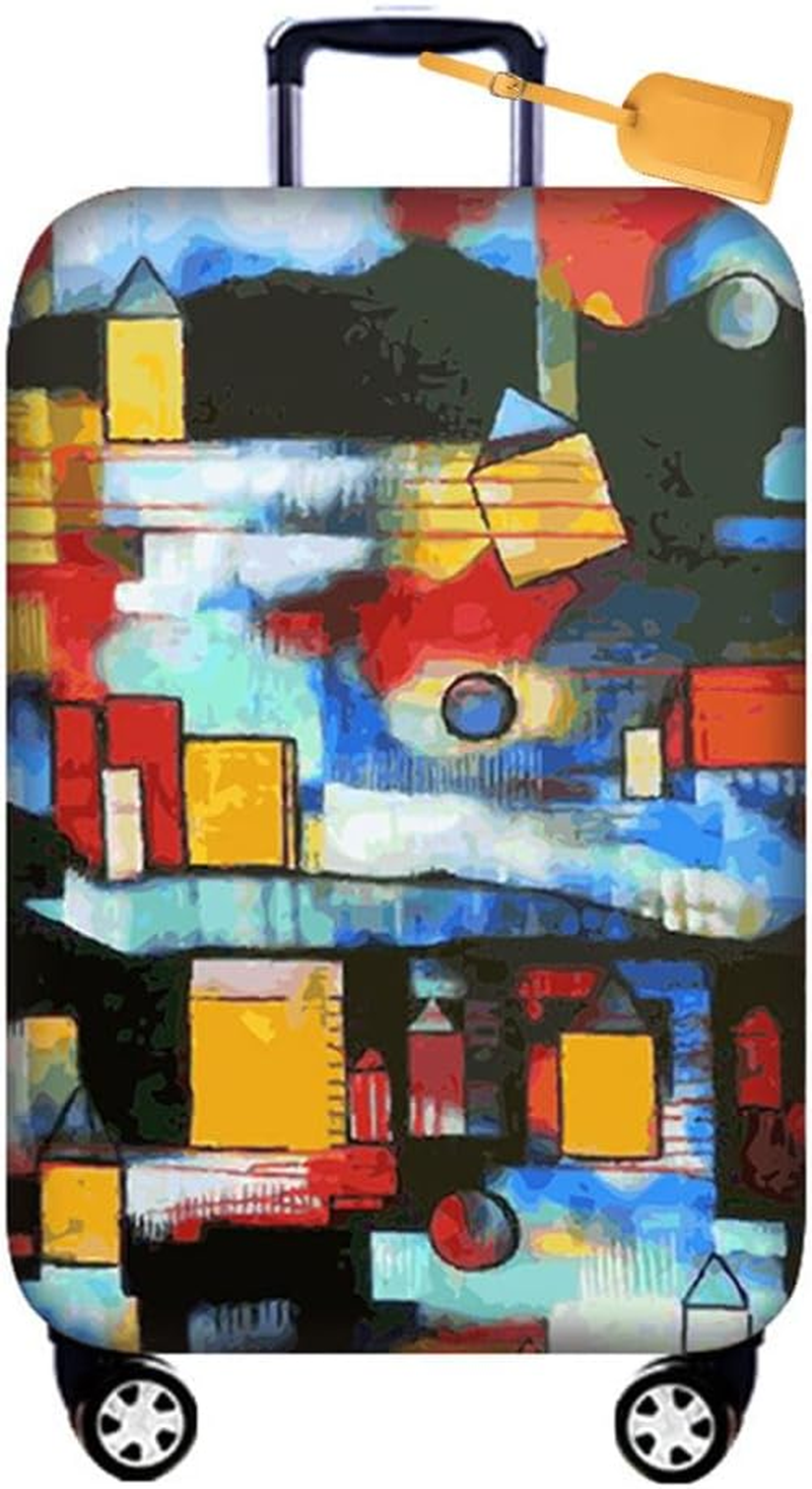 Morbuy 3D Collage Washable Suitcase Protector Anti-Scratch Elastic Spandex Suitcase Cover Fits 18-32 Inch Trolley Luggage Travel Accessories with Luggage Tags (M(22"-24"),Painting)