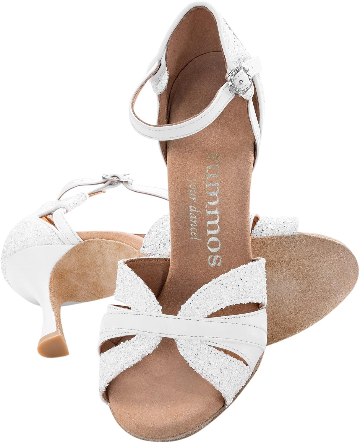 Rummos Women'S Latin Dance Shoes Elite Aura 004/GS4 - Leather/Glitter White - Medium (Normal Width) - Heel: 7 Cm Flare Heel - Made in Portugal image number 2