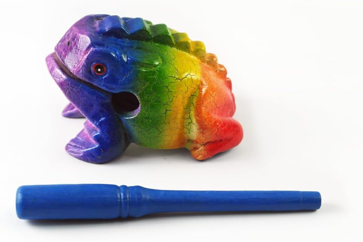 Frog Guiro 4 Inches Wood Block Musical Instrument Percussion Musical Instrument Perfect Size Natural Wood G&uuml;iro Frog (Rainbow)