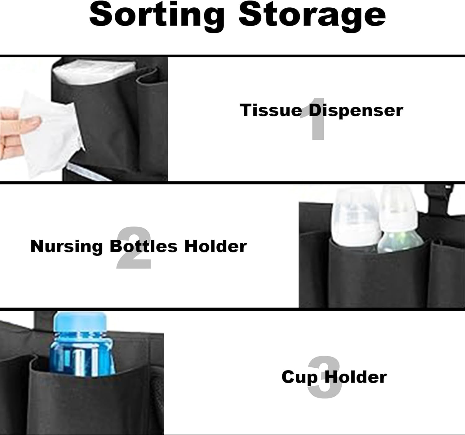 Stroller Wagon Cargo Net,Compatible with Wonder-Fold All W-Series Models, Large Capacity Mesh Cargo Storage Net with Sorting Pockets, Large Capacity Mesh Cargo Storage Net,Black image number 2