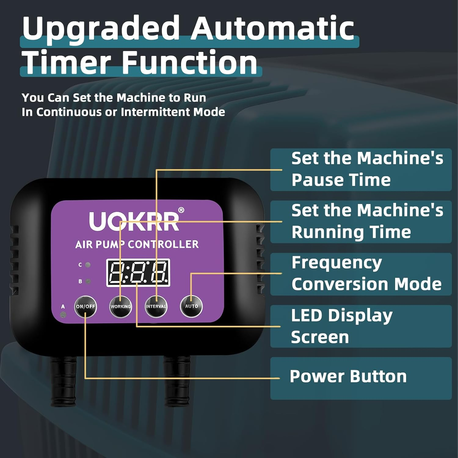 85L Septic Linear Air Pump W/Timer, Pond Aerator Septic Tank System Air Pump Outdoor, Koi Pond Hydroponic Air Pump for Ponds, Aquariums, Waste Treatment, Fish Farm, Seafood Restaurant image number 3