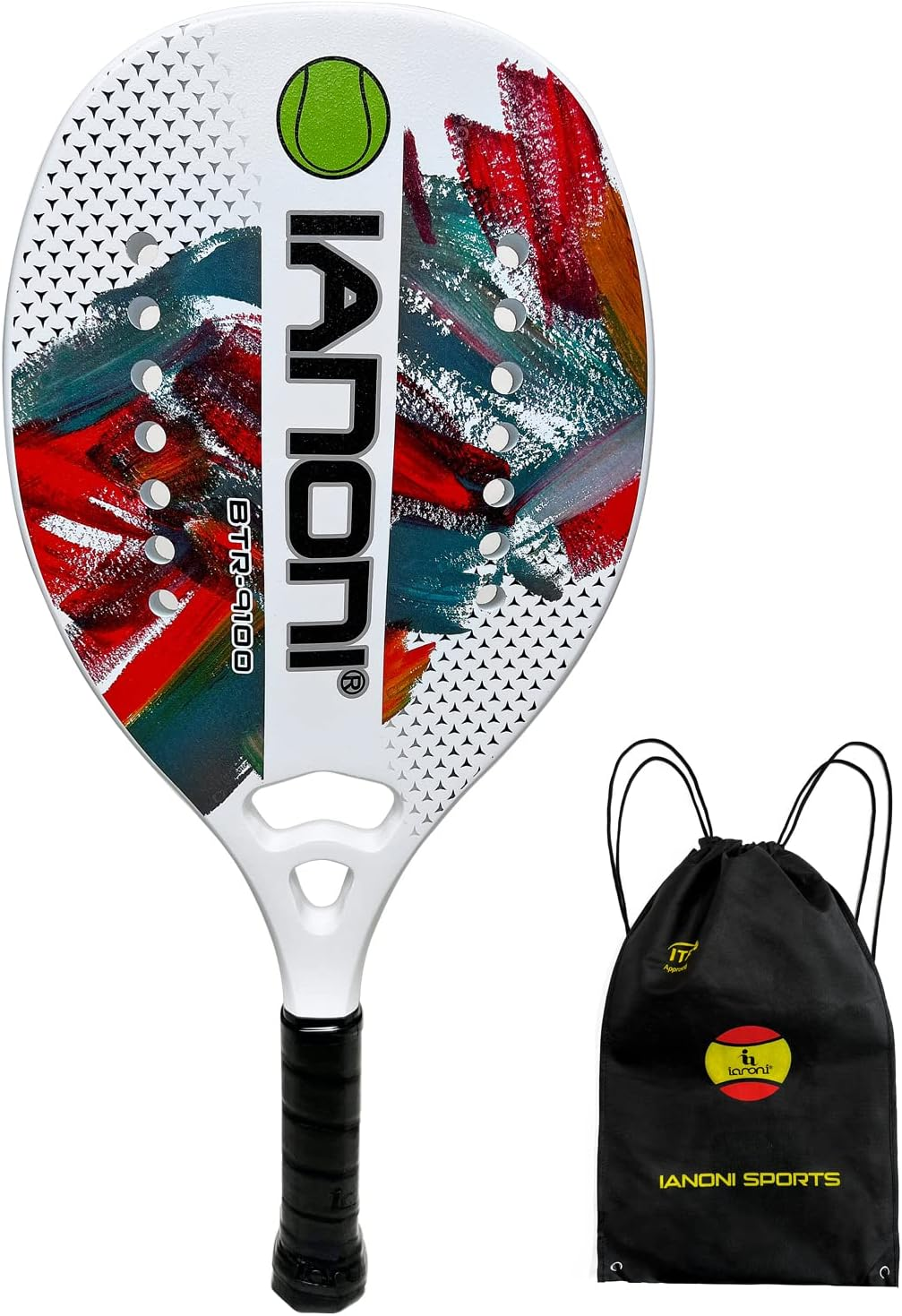 Beach Tennis Paddle Beach Tennis Racket Carbon Fiber with EVA Memory Foam Core Tennis Paddles - 9100-Black image number 3