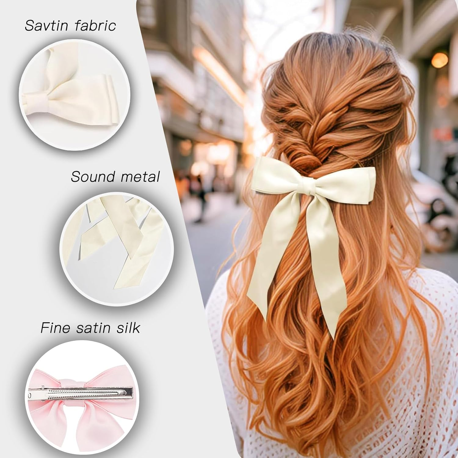 ONBPIY 6Pcs Hair Bows for Women Silky Satin Ribbon Bow Clips with Metal Alligator Clips Hair Accessories 6 Colors