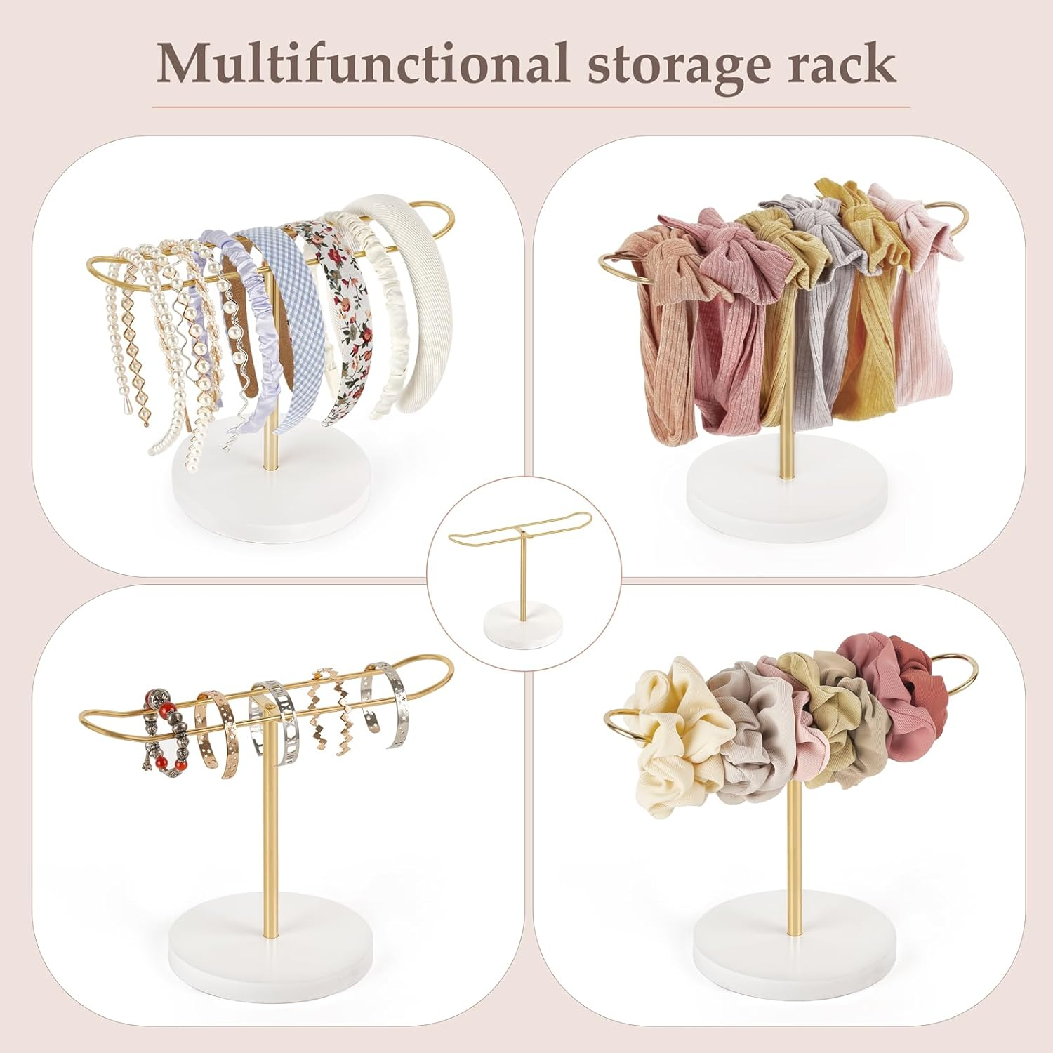 Dahey Headband Holder Metal Headband Organizer Hair Hoop Display Stand, Modern Hair Accessories Organizer Storage Hair Ropes Bracelets Bangles College Dorm Room Decor for Women and Girls, Gold image number 4