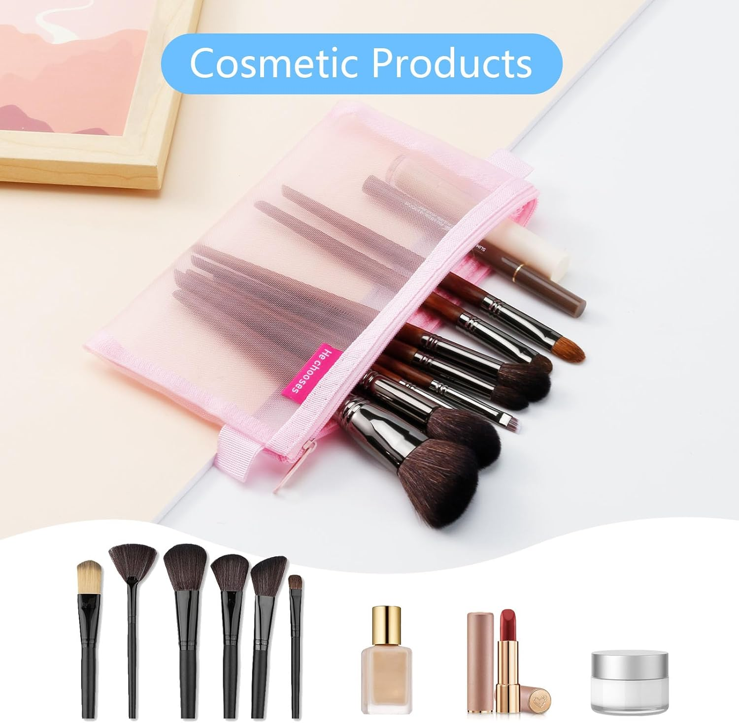 Koceci 8 PCS Nylon Pencil Pouch Zippered, Makeup Bag for Women Grid Mesh Pencil Case Portable Office School Stationery Storage Pouch for Students Adults (Colorful) image number 6