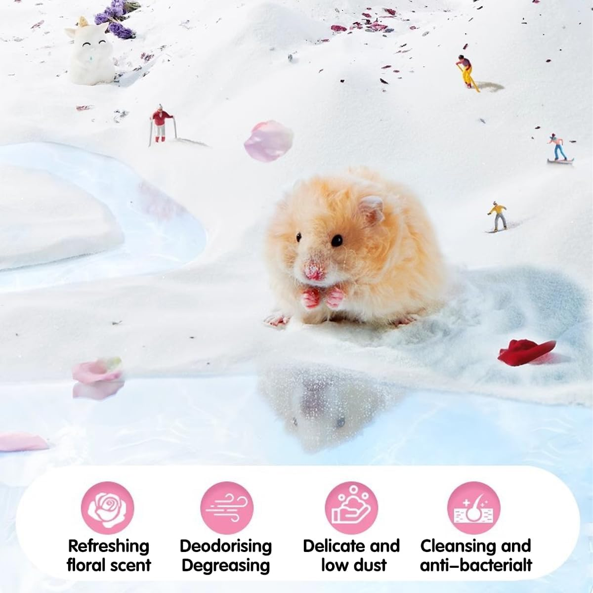 AIMALL Hamster Bath Sand, 2KG Urine Sand Set, Deodorizing Low Dust Bath Sand for Golden Bears and Small Rodents, 0.005 Inch Fine Grain image number 1