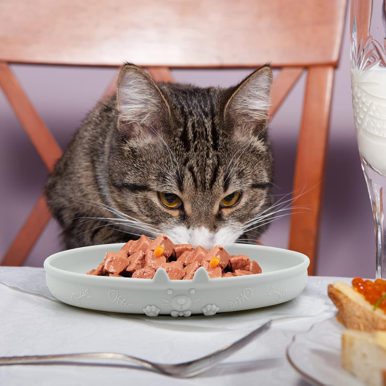 Feeding Bowls for Cats, Silicone Bowl, Wide Cat Food, Water Bowl, Feeding Bowl, Flat Cat Bowl, Milk Bowl for Kittens, Kitty Dogs, Pets for Dry Food and Wet Food (Grey) image number 1