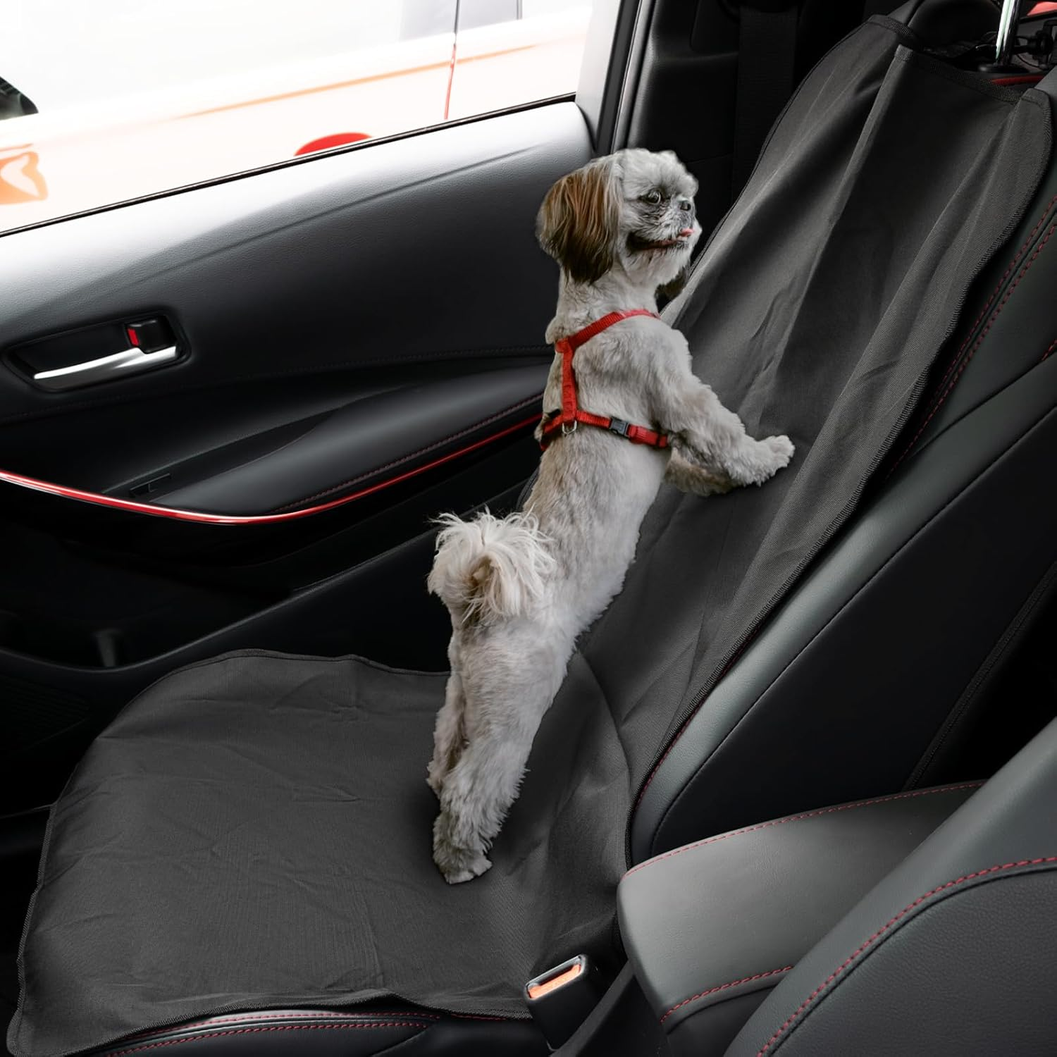 Bavooty Car Front Seat Cover for Dogs, Car Seat Cover for Pets, All Cover Waterproof Dog Seat Cover, Car Seat Protector Dog Blanket, Car Seat Cover Dog, for Cars, Suvs, Trucks, Pack of 2, Black image number 5