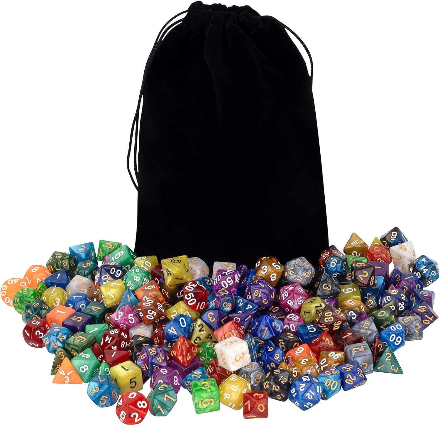 DND Dice Set 25 X 7 (175 Pieces) Double-Colors Polyhedron Dice for Dungeons and Dragons DND RPG MTG Table Games D4 D6 D8 D10 D% D12 D20 25 Colors Dice with 1 Large Flannel Bag image number 1