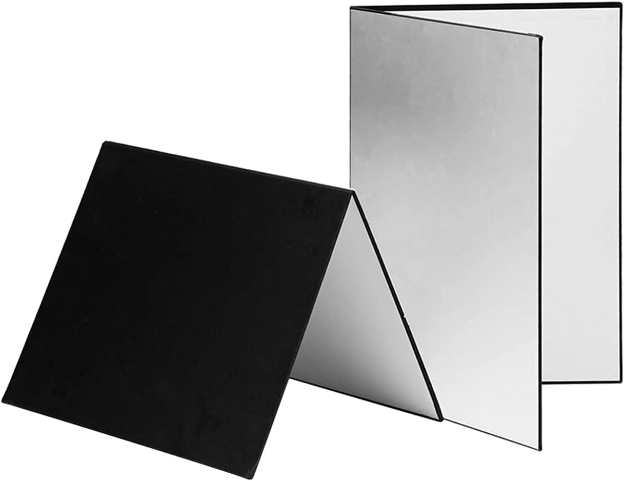 3-In-1 Photography Cardboard Paperboard Folding Photography Reflector Diffuser Board (Black + White + Golden) for Still Life Product Food Photo, A4 Size