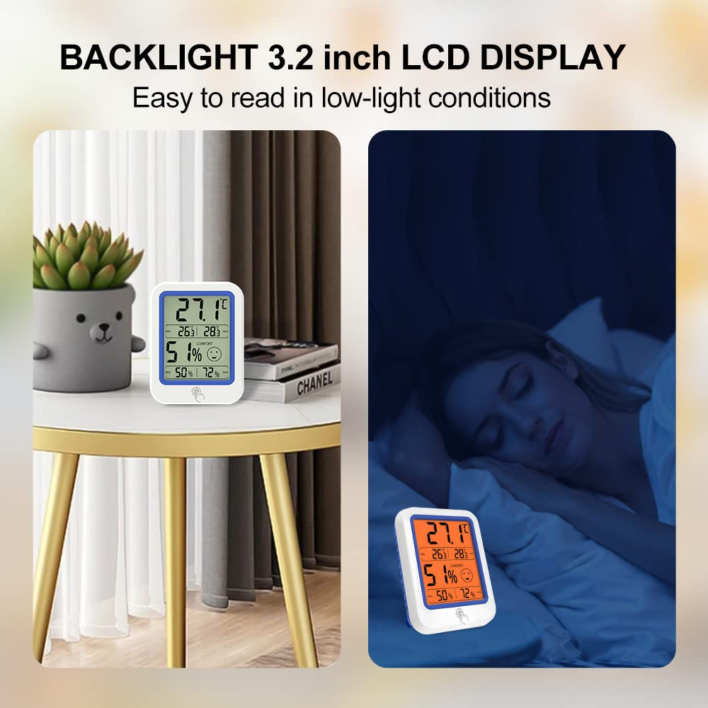 KEWO Digital Hygrometer Indoor Thermometer Humidity Gauge with Large Backlit LCD Screen image number 5