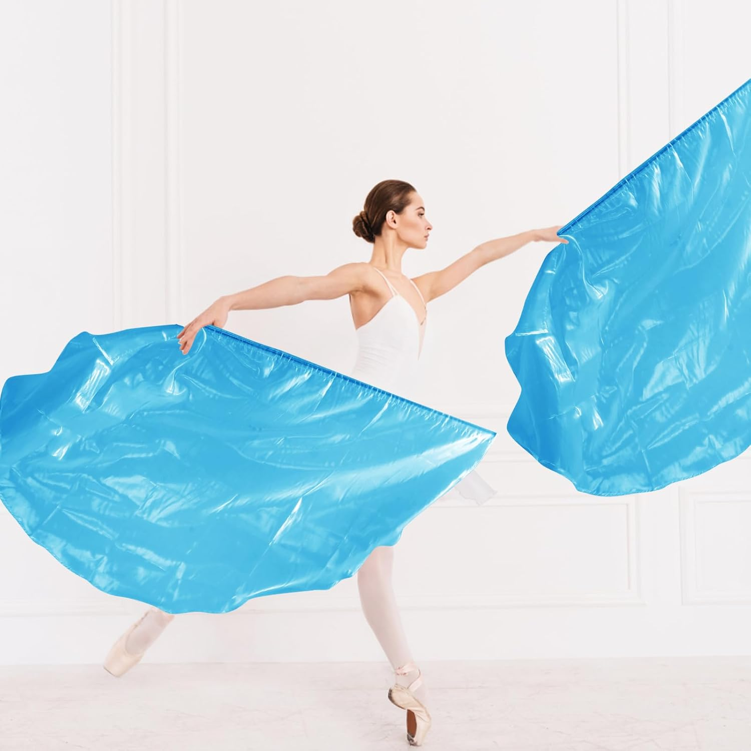 2Pcs Semicircle Worship Flag, 55.12X36.22 Inch Praise Dance Flags with Scalable Rods Shiny Worship Banner Metallic Sheen Angel Wings for Dance Church Performance (Light Blue) image number 5