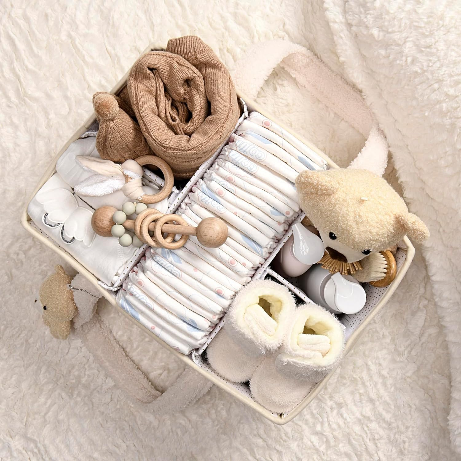 Baby Diaper Caddy Organizer, Nappy Caddy Storage Basket for Wipes, Portable Nursery Diaper Organizer, Baby Nappy Caddy, Portable Diaper Storage for Baby Shower and Registry Must-Have image number 2