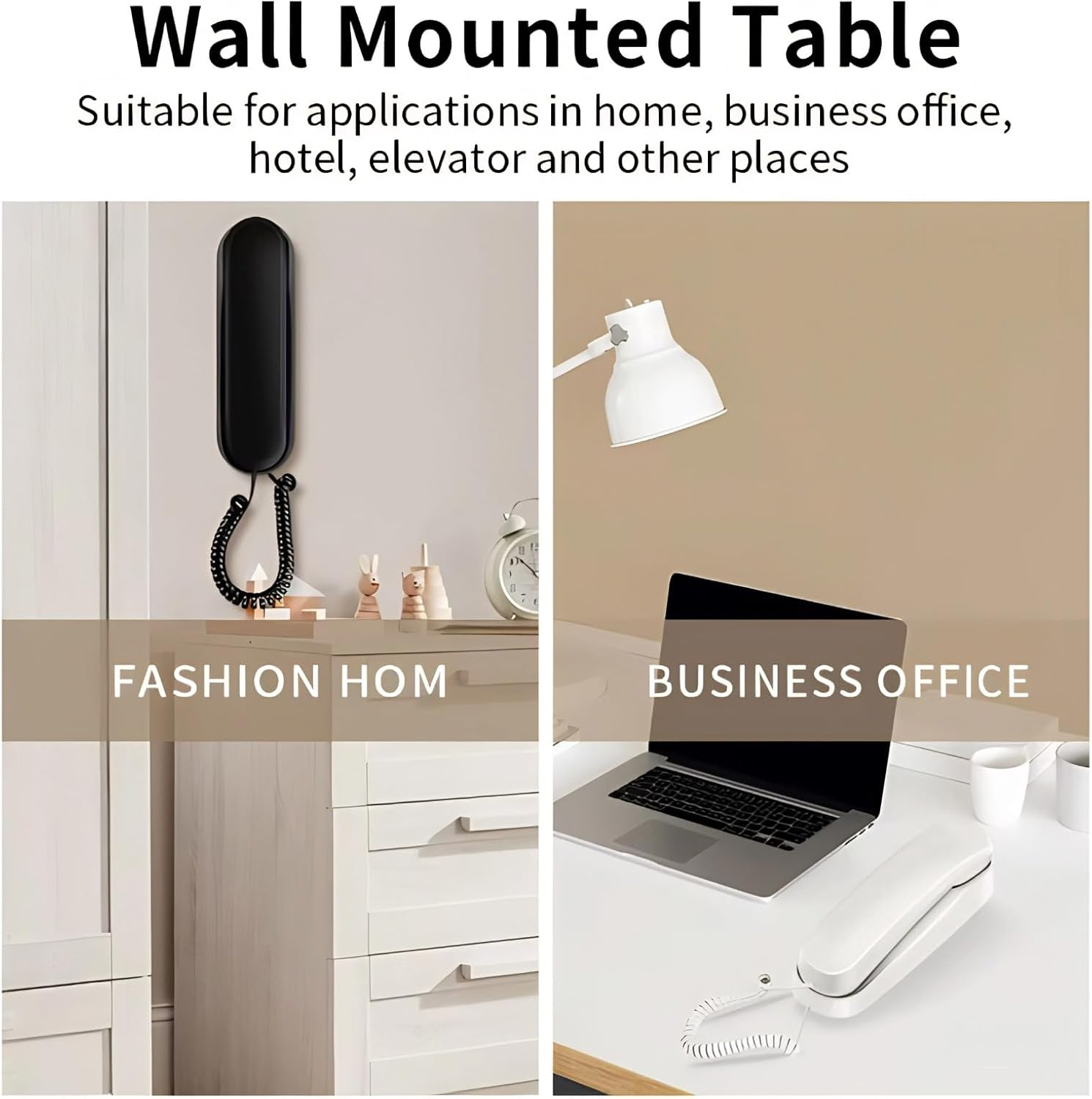 Corded Telephone, Wall Mount Portable Landline Phone Clear Sound Quality Curve Design with 150Cm Cable for Home and Office image number 5