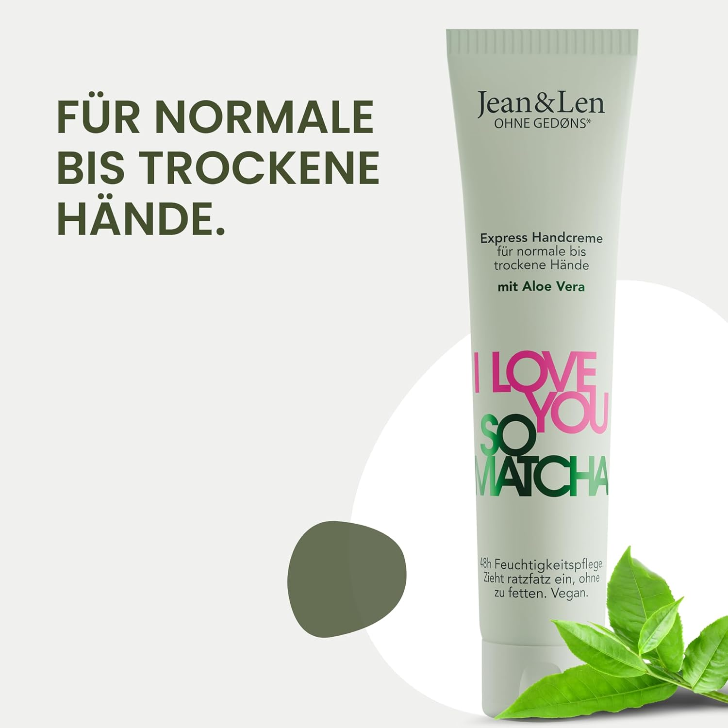 Jean & Len I Love You so Matcha Hand Cream, for Normal to Dry Hands, Moisturises Hands, Absorbs Quickly, Vegan Hand Care, Parabens & Silicones, 75 Ml image number 3