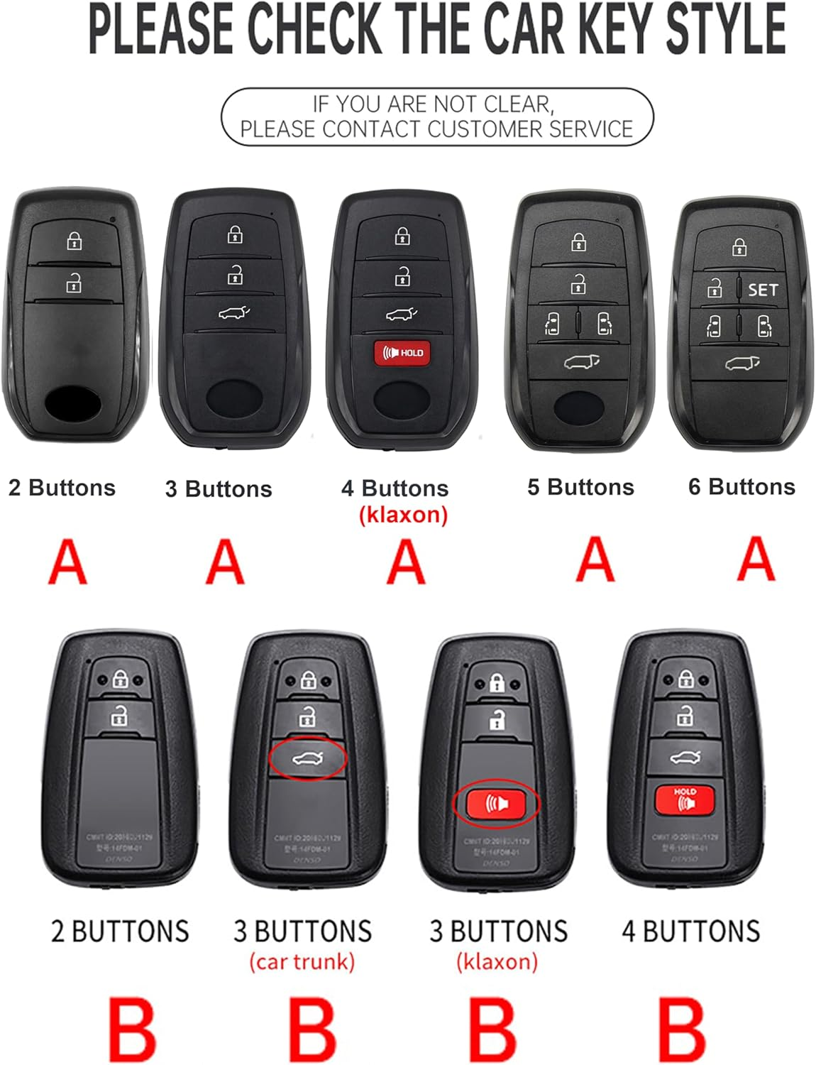 Ontto Zinc Alloy Car Key Case Cover Fit for Toyota RAV4 Prius Auris Yaris Camry Corolla C-HR CHR Land Cruiser Prado Smart Key Holder Case Shell Keychain Keyring Accessories 3 Buttons Trunk B2 image number 2