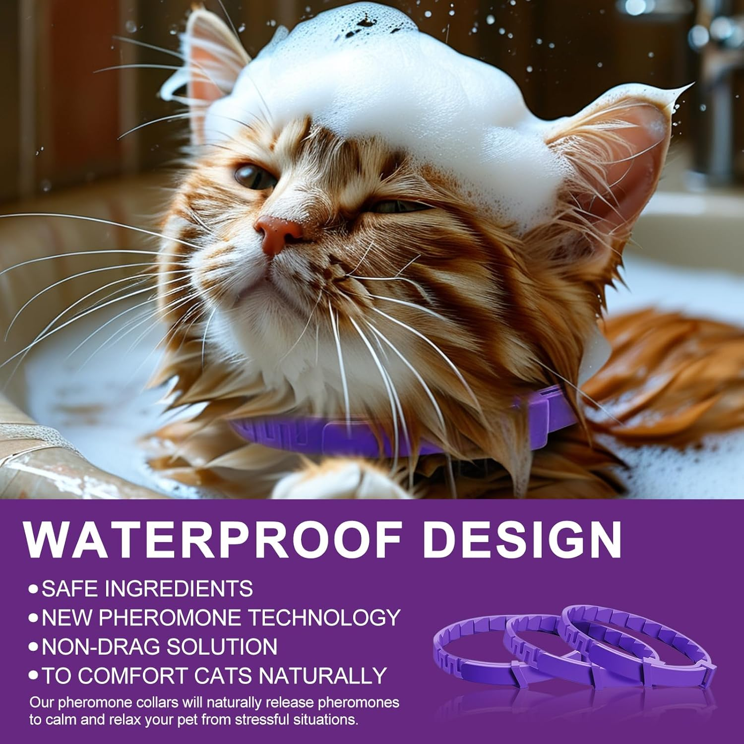 Cat Calming Collar with Pheromone & Lavender, Adjustable Waterproof Design, 30-Day Anxiety Relief, 4-Pack for Multi-Cat Stress & Travel image number 2